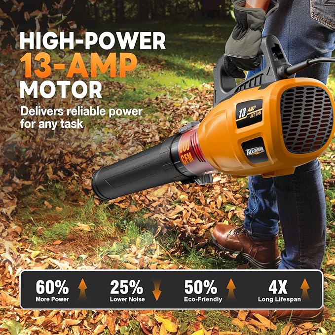 ALLOYMAN 13AMP Corded Electric Leaf Blower, 800CFM 140MPH Powerful Plug-in Blower, Lightweight & Portable Electric Leaf Blower for Lawn Care, Patio Cleaning, Yard Dust & Fallen Leaves