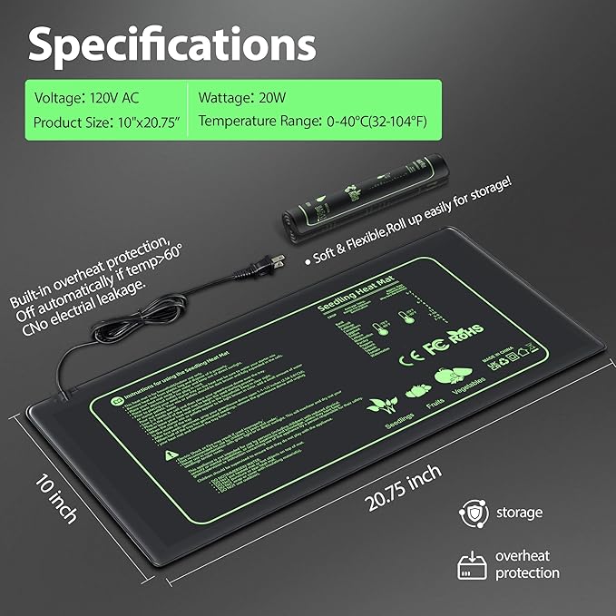 Seedling Heat Mat 2 Pack Heat Mats for Seed Starting Plants Indoor Growing Gardening Brewing Germination Greenhouses Terrarium Reptile Waterproof Seed Rooting Warming Heating Pad 10"X20.75"