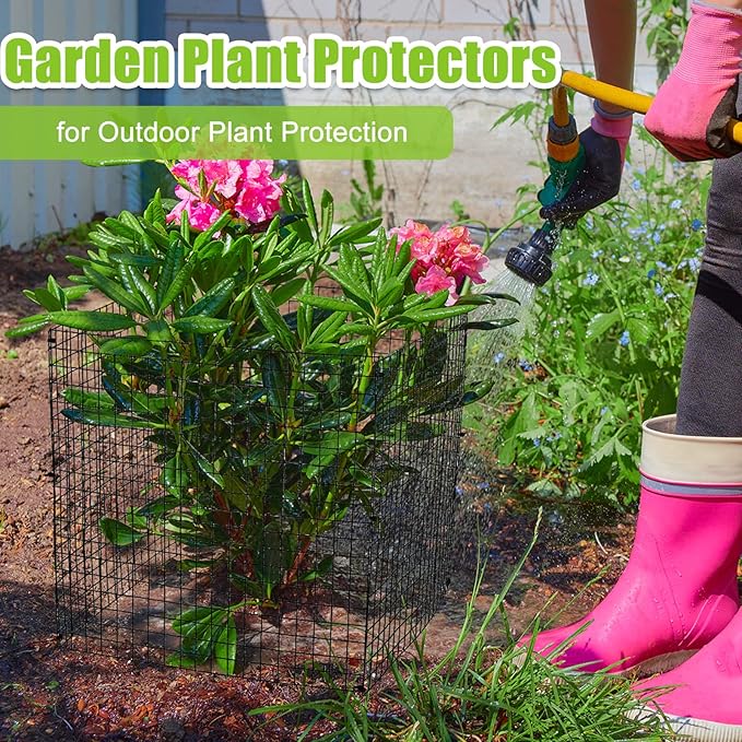 Zubebe 14 Pack Small Wire Plant Protectors Square Plant Protectors from Animals Mesh Cage Chicken Wire Cloche for Shrubs and Vegetables with Ground Stakes and Nylon Ties (12 x 12 Inch)