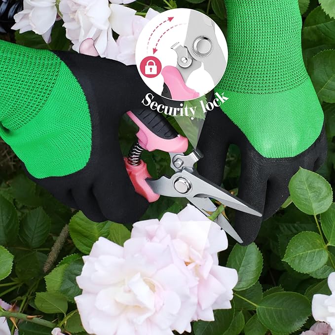 4 Packs Garden Pruning Shears Stainless Steel Blades Handheld Pruners Set with Gardening Gloves(Pink)