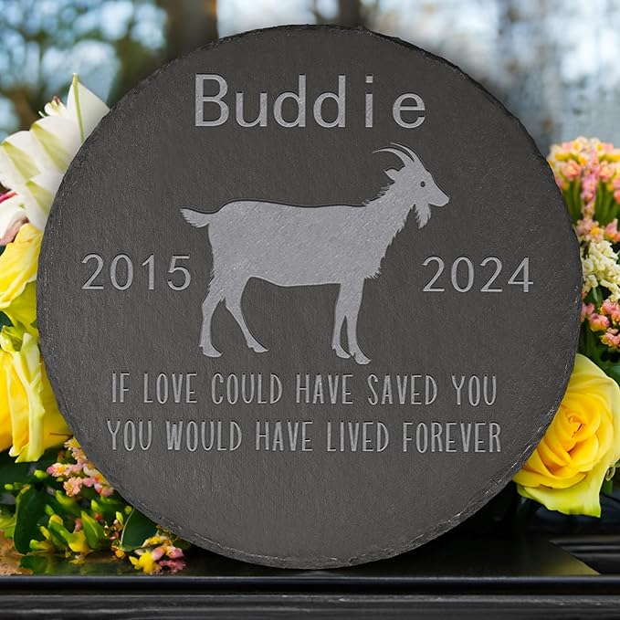 Goat Memorial Stone Goat Garden Statue - Goat Memorial Gifts - Goat Tombstone - Goat Loss Gift - Loss of Pet Goat - Round
