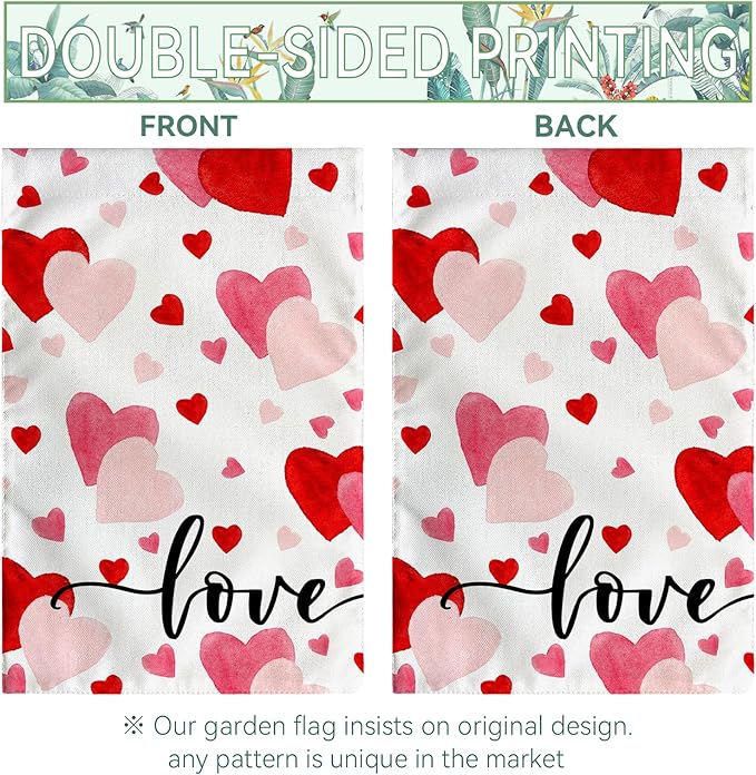 Love Heart Garden Flag Valentine Yard Flag Red And Pink Hearts Garden Flags Polyester Double Sided Anniversary Wedding Sweety House Banner for Spring Home Outdoor Decor 12x18 Inch