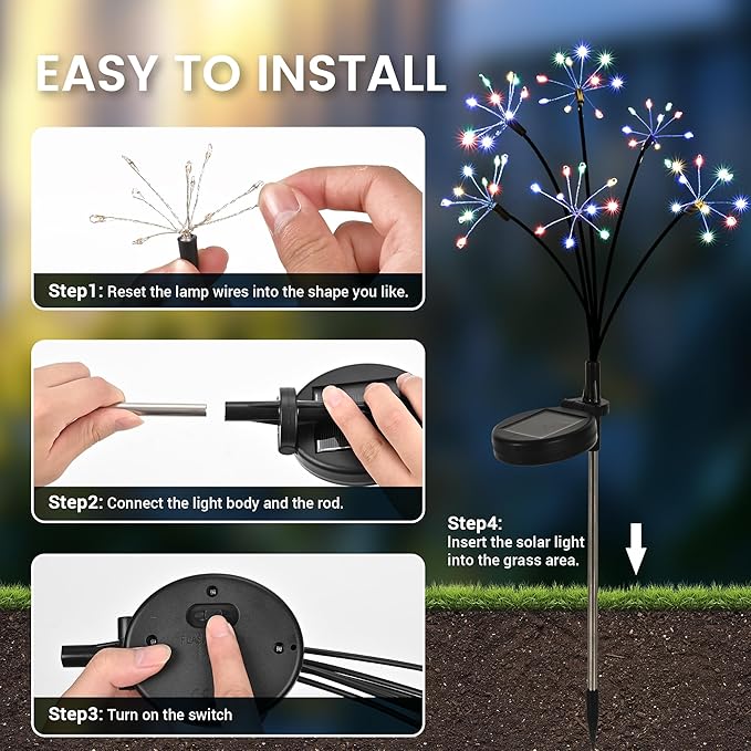 Solar Christmas Lights Outdoor, Solar Garden Decor, Outdoor Christmas Decorations, Gardening Supplies, Solar Powered Lights Waterproof for Yard Patio, Fairy Decor Firwork(8 Pack Multi-Colored)