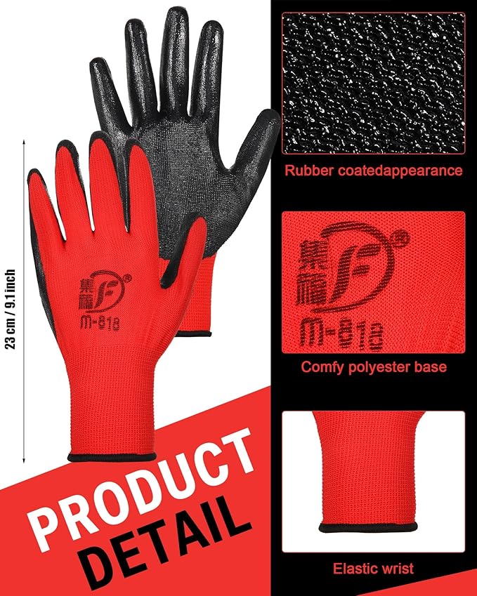 72 Pairs Gardening Work Gloves Bulk for Men Women, Rubber Coated Garden Multipack Safety Construction Glove