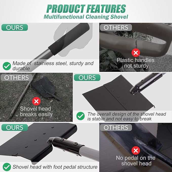 Suchtale Manual Edger Lawn Tool, Multifunctional Garden Cleaning Shovel - Heavy Duty Steel Flat with 54" Adjustable Handle, Gardening Scraper, Outdoor Spade Tool for Weeding, Digging, Ice Removal