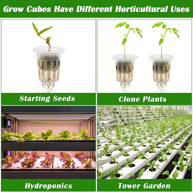 100 Pcs Rockwool Cube for Hydroponics with Net Pot, 50P 1Inch Rockwool Stonewool Plug & 50P 1.5Inch Net Cup for Seed Starter Soilless, Hydroponics, Plant Germination Start (Transparent)