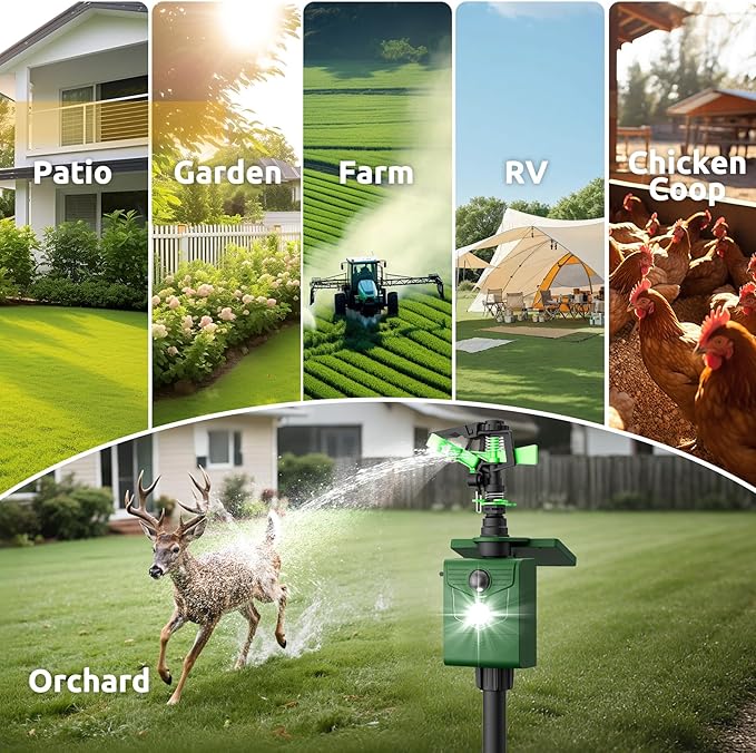 2 Packs Motion Activated Animal Repeller with Water Sprinkler, Solar Powered Deer Repellent Devices, IP65 Waterproof Cat Repellent Outdoor with Flashing Light, Deter Foxes Skunks Raccoons from Garden