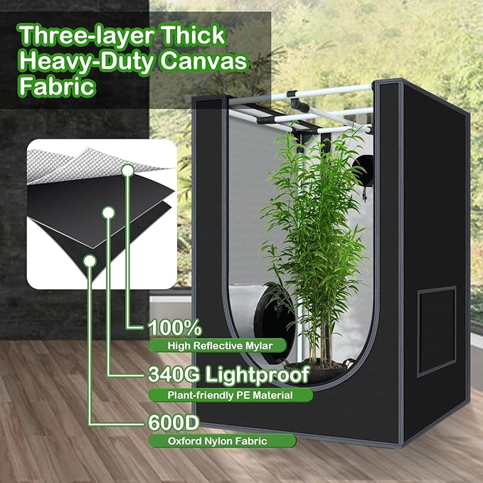 2x2 Grow Tent 24"x24"x36" Grow Tents 600D Mylar Hydroponic Indoor Plants Growing Tent with Floor Tray Grow Room