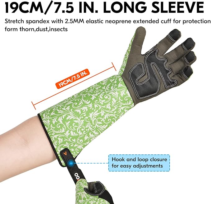 Vgo... 1 Pair Gardening Gloves Ladies,Safety Work Gloves,Long Sleeves Gauntlet,Puncture Proof,Touchscreen(Size L,Green,AL6608-FM)
