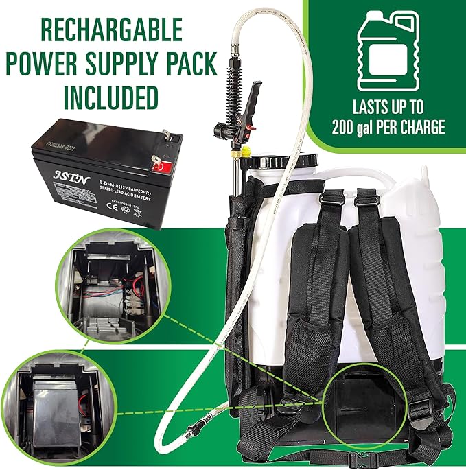 Backpack Sprayer - MY4SONS M4 4-Gallon Battery Powered – Electric Sprayer for Lawn, Garden, Yard, Plants, Watering, Long Range, Portable Pump, Adjustable Nozzle - 15ft Extension Hose