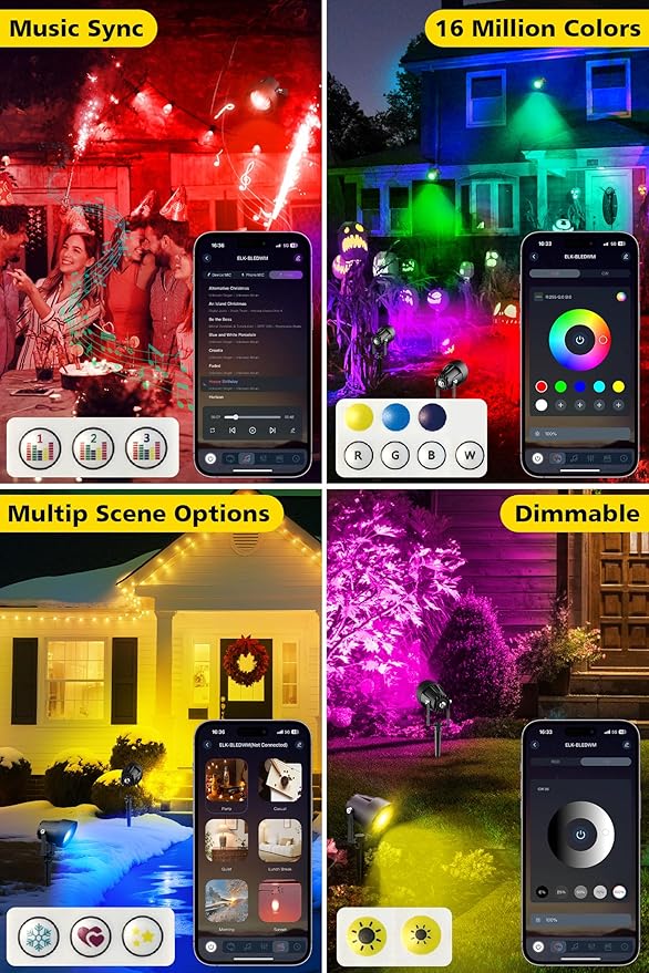 T-SUN Smart Color Changing Landscape Lights, RGBW Halloween Spotlights Outdoor with App & Remote, Music Sync, DIY Scenes, Timing, Dimmable Waterproof Spot light for Yard Garden Tree Decoration, 6 Pack