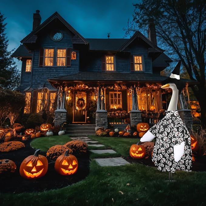 Porch Goose Outfits Clothes for 23" High Cement or Plastic Lawn Garden Goose Halloween Outdoor Decoration