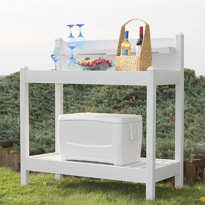 DuraTrel Greenfield PVC Vinyl Indoor Outdoor Table Potting Bench Station with Shelf for Plant Accessories & Gardening Supplies Storage, White
