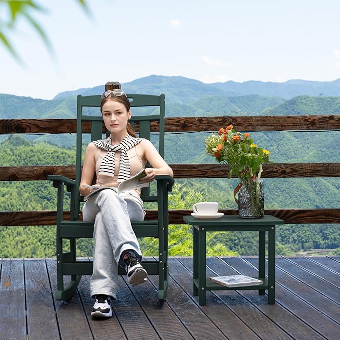 nevilywood Adirondack Square Side Table - 18.4" Large Panel HDPE Outdoor End Table - Weatherproof, Rustproof & Low Maintenance for Patio, Lawn, Pool, Indoor Use (Green)