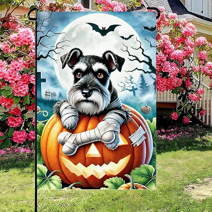 Winter Halloween Witch Dog Garden Flag 12x18 Inch Double Sided Polyester Yard Flag