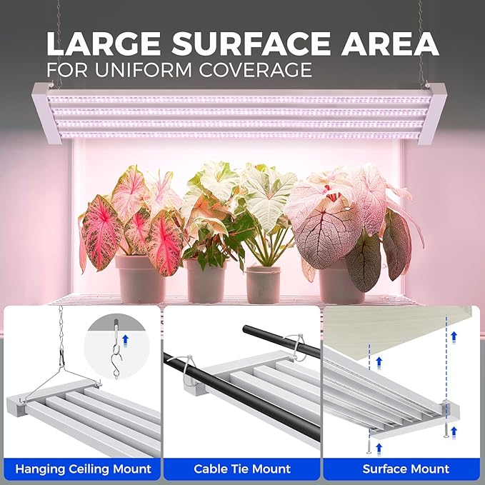 Barrina TX-L63 3FT LED Grow Light, 126W (2 x 63W), 4 Panels Wider Coverage, Full Spectrum, High PPFD, Super Bright, Linkable, Hanging Fixture, Plant Stand with Grow Light for Indoor Seeding, 2 Packs