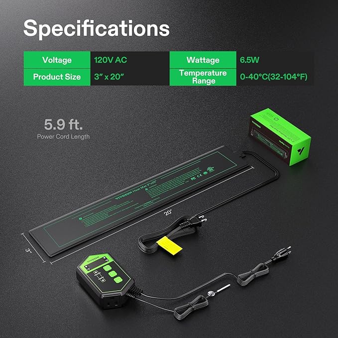 VIVOSUN 3" x 20" Seedling Heat Mat and Digital Thermostat Combo Set, UL & MET-Certified Heating Pad for Hydroponic, Kombucha Tea, Brewing, Fermentation & Plant Germination