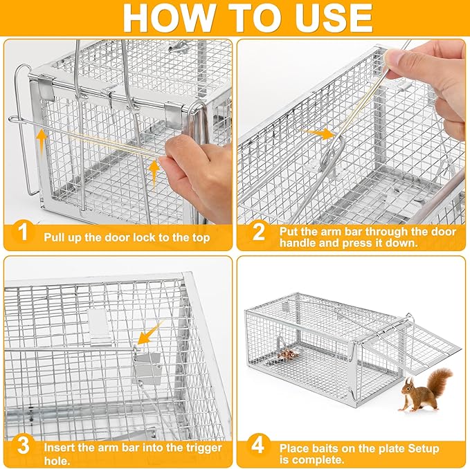 2 Pack Humane Rat Traps - Live Mouse Rat Cage Traps Catch and Release for Indoor Outdoor, Small Animals Traps, Easy to use(12.6''*5.5''*4.7'')