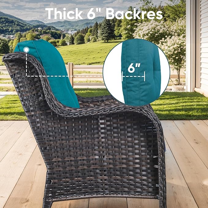 Outdoor Chair Cushions 3 Packs - Outside High Back Thick Water-Resistant Cushion 22x24 with Zipper Cover for Patio Glider Rocking Chairs Loveseat Couch – Peacock Green/Buckle
