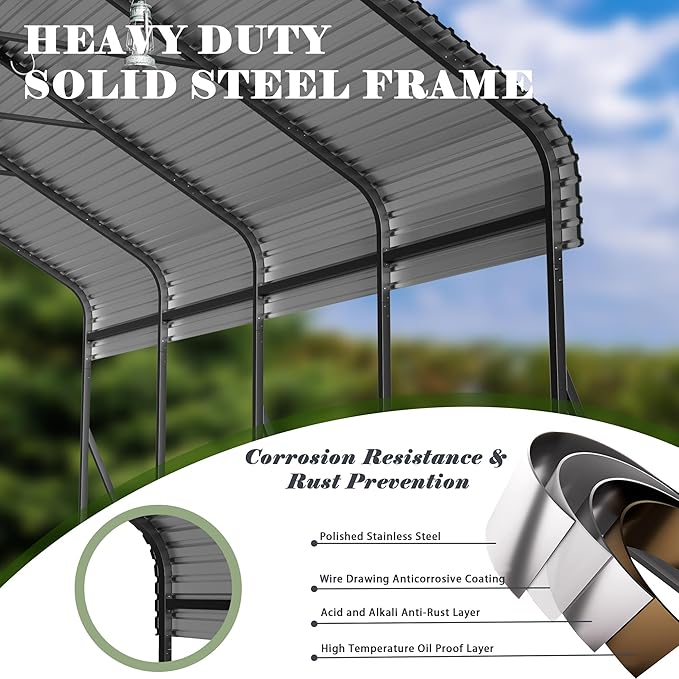 Carport Canopy 12x20 Heavy Duty,Metal Carport with Reinforced Structrure and Base,Outdoor Garage Car Shelter Frame for Pickup, Boat, Car and Tractors