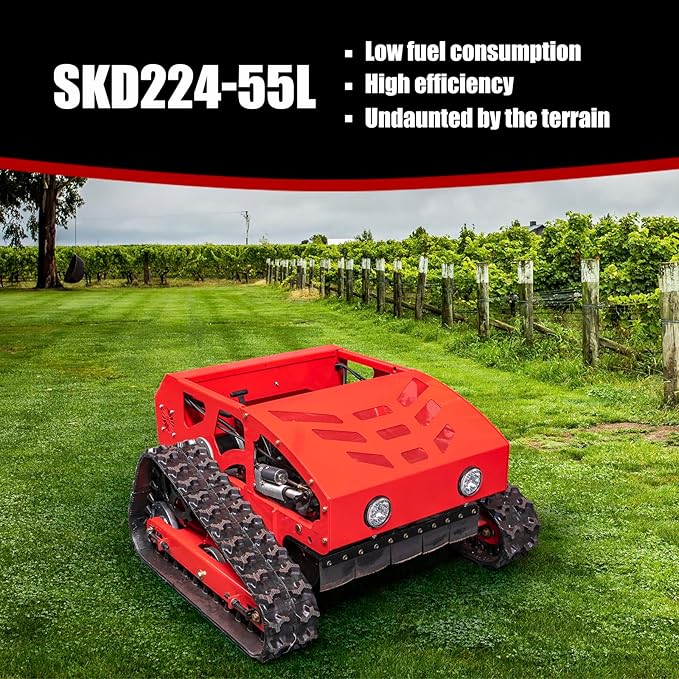 Lawn Mower, Remote Control Lawn Mower, Small Crawler Oil-Electric Hybrid Four-Wheel Drive Lawn Mowing and Weed Whacker, All Terrain Grass Cutter Yard Mower, 45° Climbing (SKD-224-55)