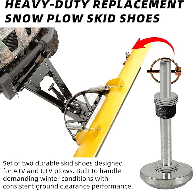 AR-PRO (2-Pack) Replacement Snow Plow Skid Shoes for ATV UTV Blades, Fits 5/8" Shaft – Compatible with Moose Plows – Includes Pins, Rubber Bumpers, Washers – Replaces 100-3133, 4501-0702 etc