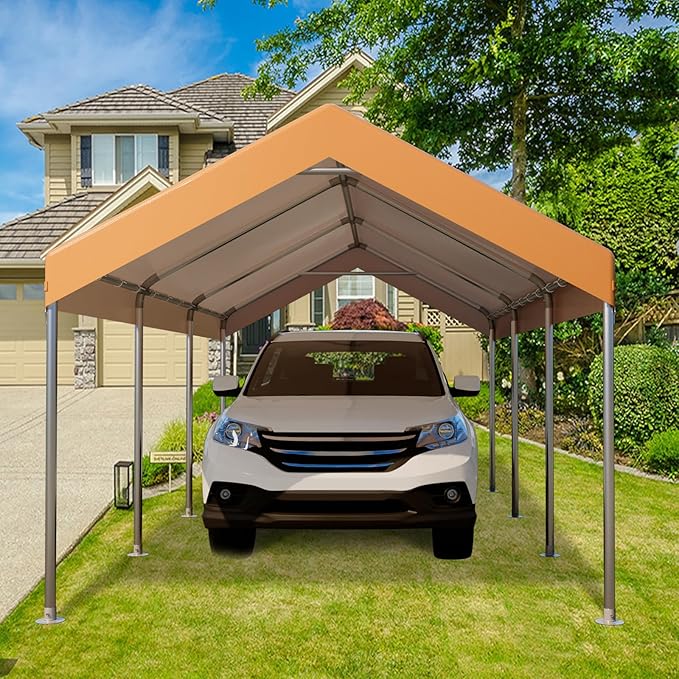 10X20 Ft Heavy Duty Carport Canopy, Portable Garage, Car Tents, Easy to Assemble, Reinforced Structure, with Hanging Edge, Applicable to Car, Bike, Boat, Party (Yellow)