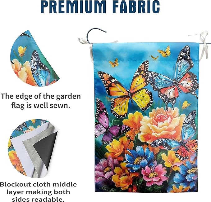 Summer Garden Flags 12x18 Double Sided Spring Butterfly Garden Flag Flower Welcome Flags for Outside Floral Yard Flags Outdoor Front Porch Decor