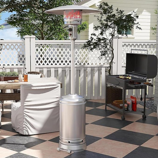 Patio Heater for Outdoor Use with Wheels, LP Propane Heater with Triple Protection System, CE & ETL Certified, Outdoor Heater for Commercial Residential Courtyard Porch Garage(Silver)