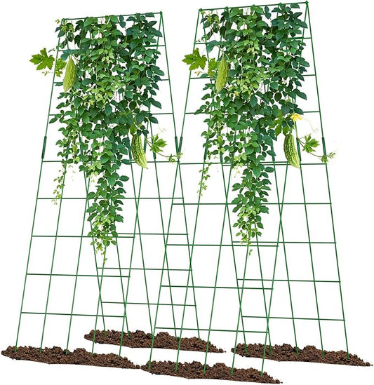 Cucumber Trellis 2 Pack, 59" H Foldable A-Frame Garden Trellis for Raised Bed Garden Grow Support with Plant Support Clips, Twist Ties for Cucumber,Tomato, Climbing Plants and Flowers