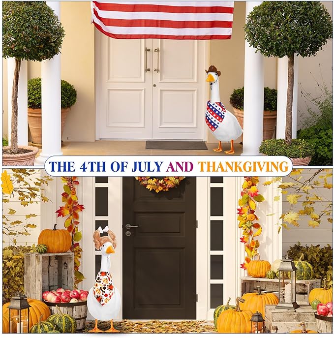 7 Set Holiday Porch Goose Outfits All Seasons Fall Halloween Christmas Lawn Porch Geese Clothes for Goose Garden Patio Yard Lawn Decor(Bandannas)
