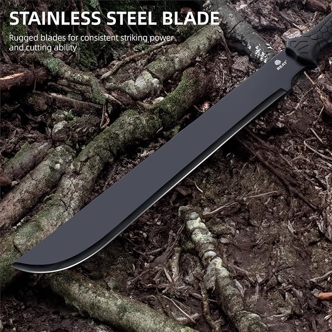 REAT Machete Heavy Duty with Sheath,24-inch Full Tang 420 Stainless Steel Blade,Non-silp Rubber Handle for Yard Work, Cutting Trees,Camping,Outdoor (Black)