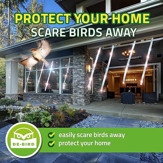 De-Bird Scare Tape - 125 Ft Roll, Holographic, Garden Style - Reflective Tape for Birds - Pigeon & Goose Control, Balcony & Patio Nest Deterrent