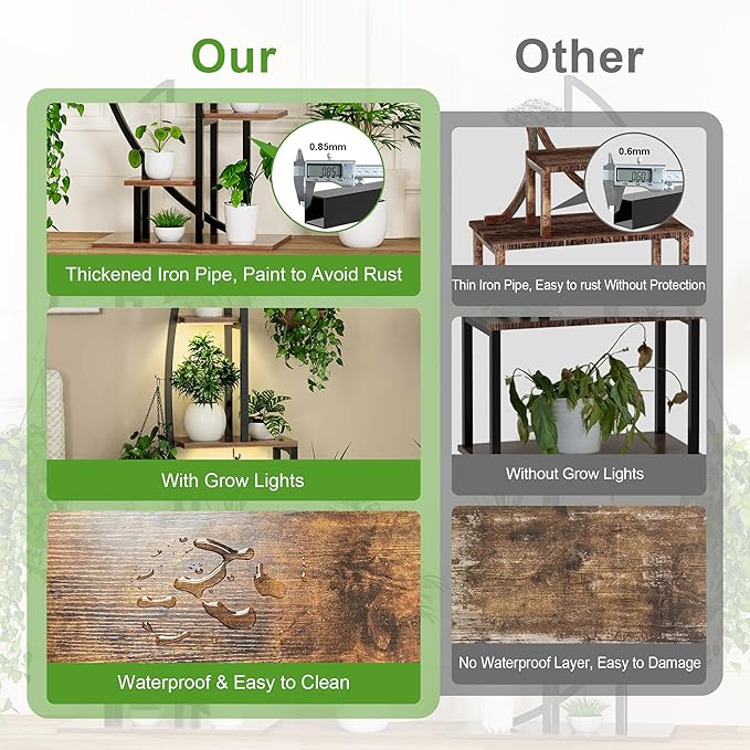 Plant Stand Indoor With Grow Lights, Plant Stand Indoor Tall, Metal Plant Stands Indoor Clearance, Tree Shaped Plant Rack Indoor (BlackMoon)