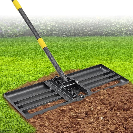 Heavy Duty Lawn Leveling Rake 30x10 with 70" Adjustable Handle - Commercial Grade Landscape Grading Tool, Foldable Yard Leveler for Soil Sand & Topdressing | Stainless Steel + Ergonomic Design