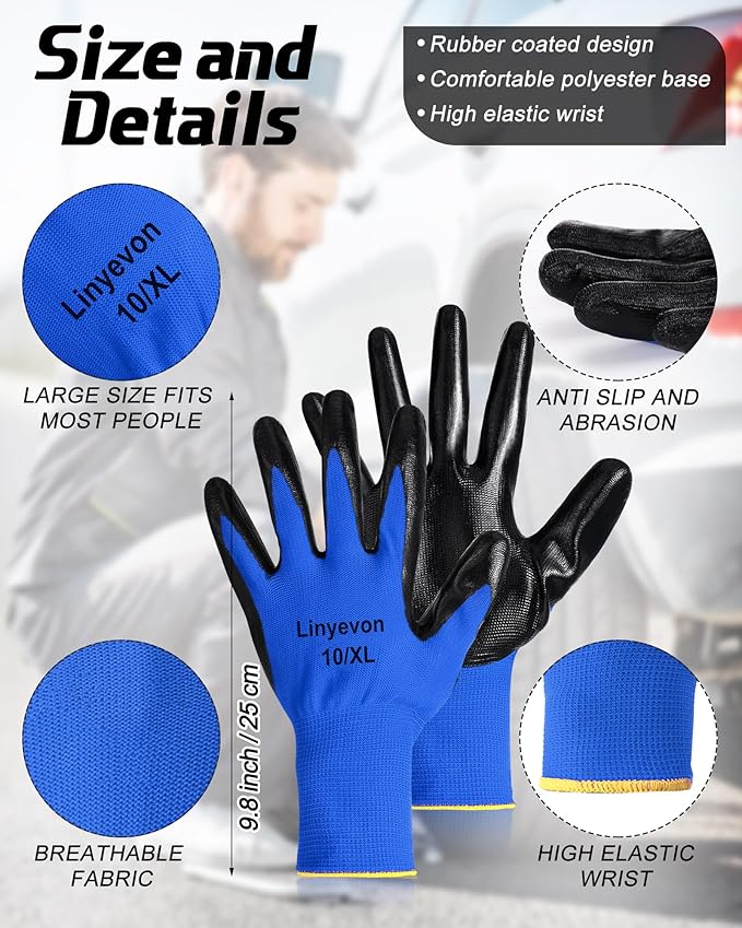 Maxcheck 54 Pairs PU Coated Gloves Bulk, Reusable Rubber Safety Gloves for Men Women Work Warehouse, Mechanic, Woodworking