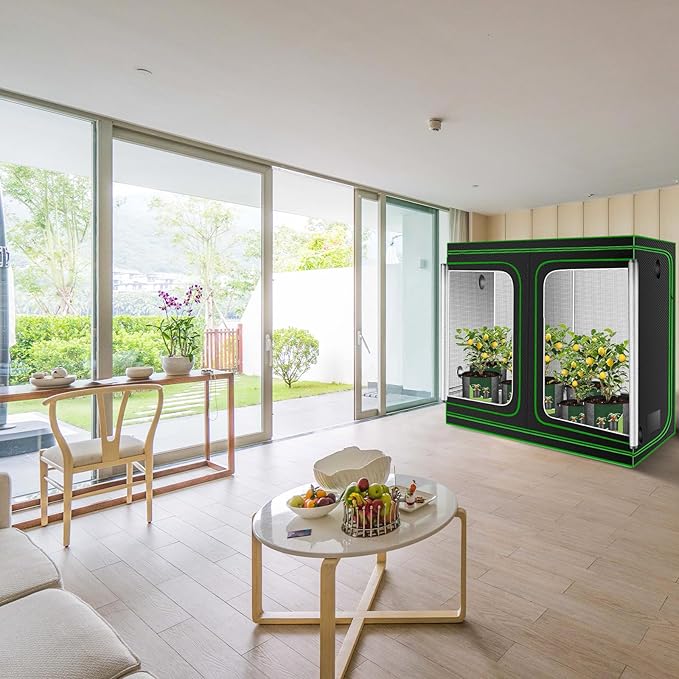 MELONFARM 4x8 Grow Tent, 96"x48"x80" High Reflective 600D Diamond Mylar Canvas with Observation Window and Floor Tray for Hydroponic Indoor Plant Growing