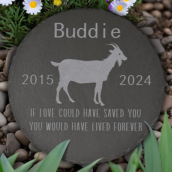 Goat Memorial Stone Goat Garden Statue - Goat Memorial Gifts - Goat Tombstone - Goat Loss Gift - Loss of Pet Goat - Round