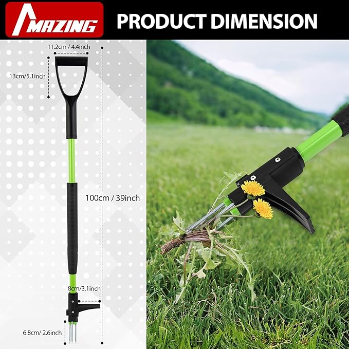 MAZING 3-Claw 39" Weed Pulling Tool, Ergonomic D-Handle Weeding Tool with Long Handle for Effortless Garden Weed Removal, Stand Up Weeder Weeding Tool for Lawn, Yard, Garden, Crabgrass