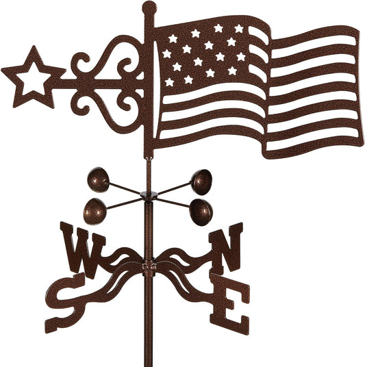 EZ Vane Steel USA Flag Weathervane 21” Height, Includes Metal 4-Sided Mount, Wind Cups & Brackets | Hand-Crafted and Family-Owned, Made in The USA with Triple Powder Coating, Limited