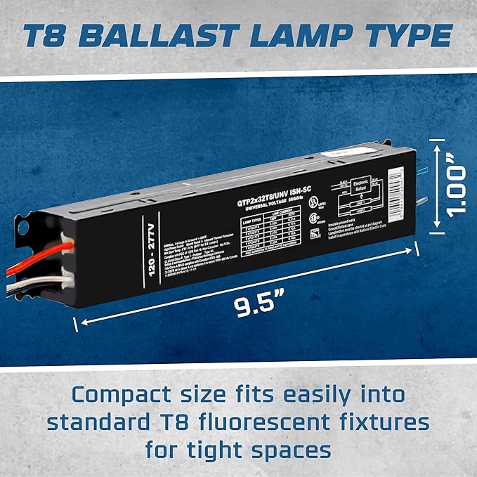 OHLECTRIC 10 Pack - Replacement for Sylvania Ballast QTP 2X32T8/UNV ISN-SC, Philips ICN-2P32-N, Keystone KTEB-232-UV-IS-N-P, for 2 Fluorescent T8 Lamps - 120-277V - 32 Watt