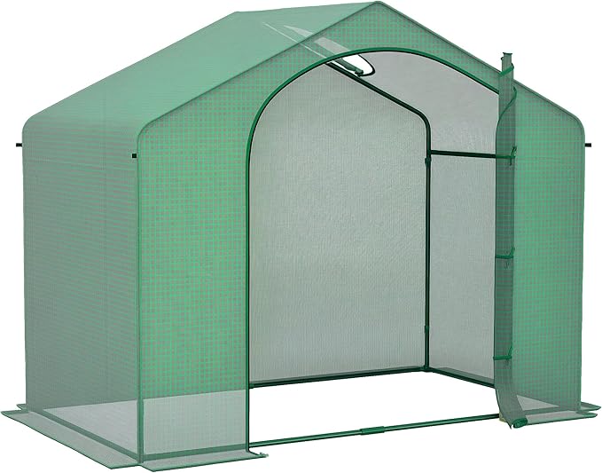 Outsunny 6' x 3' x 5' Portable Walk-in Greenhouse, PE Cover, Steel Frame Garden Hot House, Zipper Door, Top Vent for Flowers, Vegetables, Saplings, Tropical Plants, Green