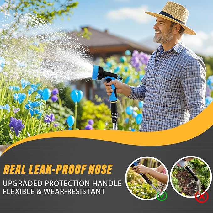 Lefree Garden Hose 50ft, Stainless Steel Garden Hose Metal, Flexible Water Hose with 10-Function Nozzle, Crush Resistant, Leak Proof, No Kinks Heavy Duty Hose for Yard, Outdoors, Rv