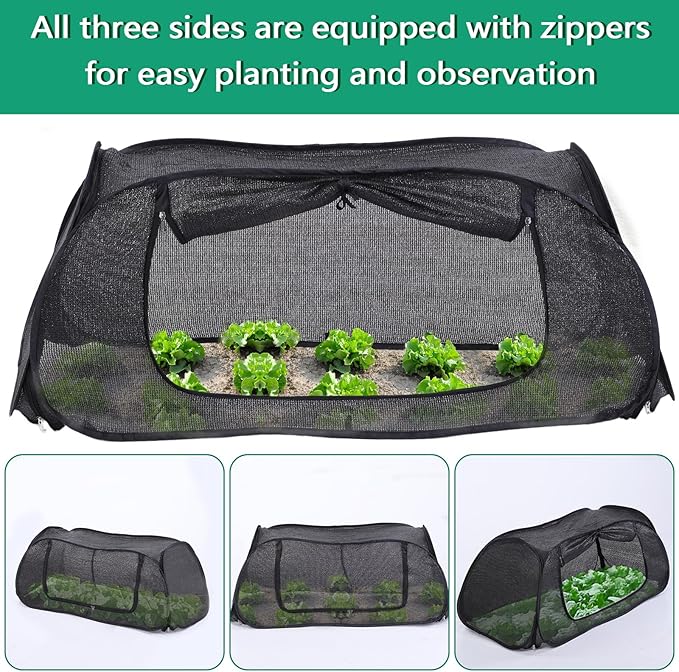 Garden Cover for Raised Flower beds, Plant Protection Hoods and Garden mesh Tents - 70% Sun-Blocking Shade Cloth with Metal pegs and Roll-up Zipper Door,safeguarding Plants from Birds