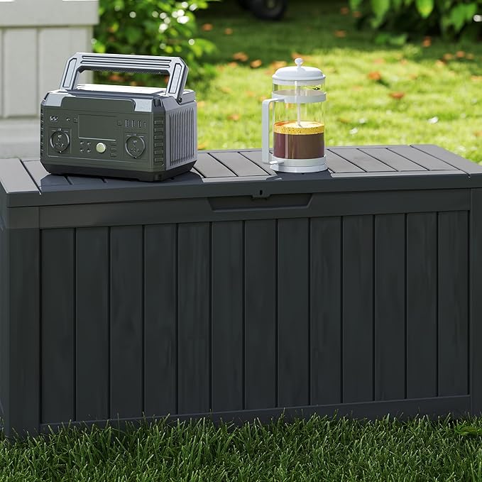 80GAL Black Resin Deck Box - Large Waterproof Storage for Patio Furniture, Pool Floats & Garden Supplies - Lockable, UV-Resistant for Backyards, Pool Decks