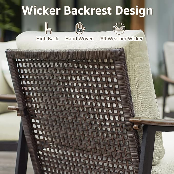 NATURAL EXPRESSIONS 3 Pieces Patio Furniture Set, Outdoor Furniture Sofa Sectional Modern Metal Patio Conversation Set with High Back Wicker Backrest & Loveseat for Balcony, Backyard, Deck, Porch