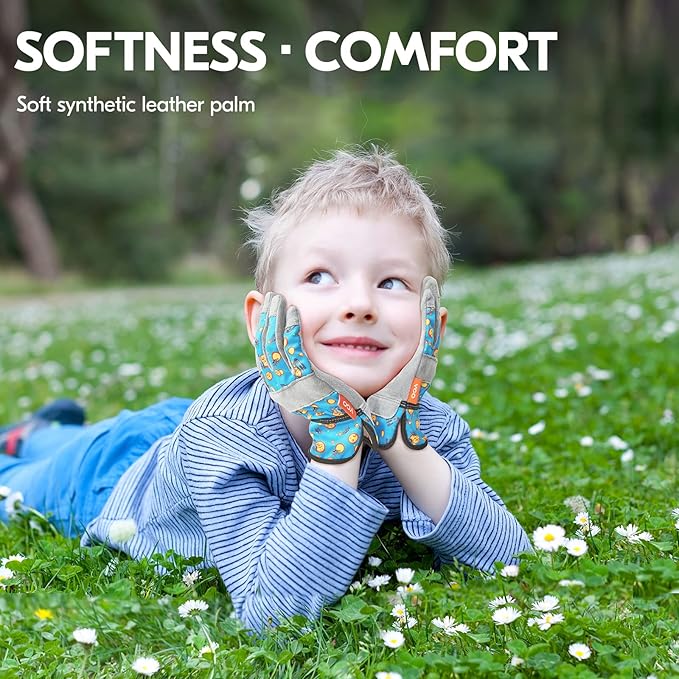 Vgo... 1-Pair Age 4-5 Kids Gardening Gloves,Children Yard Work Gloves,Soft Safety Outdoor Playing Gloves (Size S, Blue Plane, KID-MF3561)