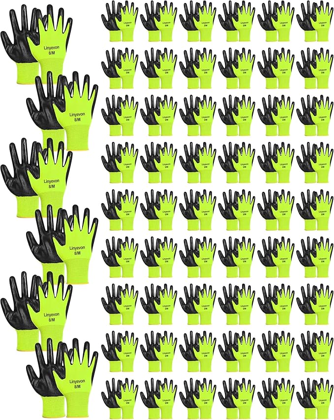 Maxcheck 54 Pairs PU Coated Gloves Bulk, Reusable Rubber Safety Gloves for Men Women Work Warehouse, Mechanic, Woodworking