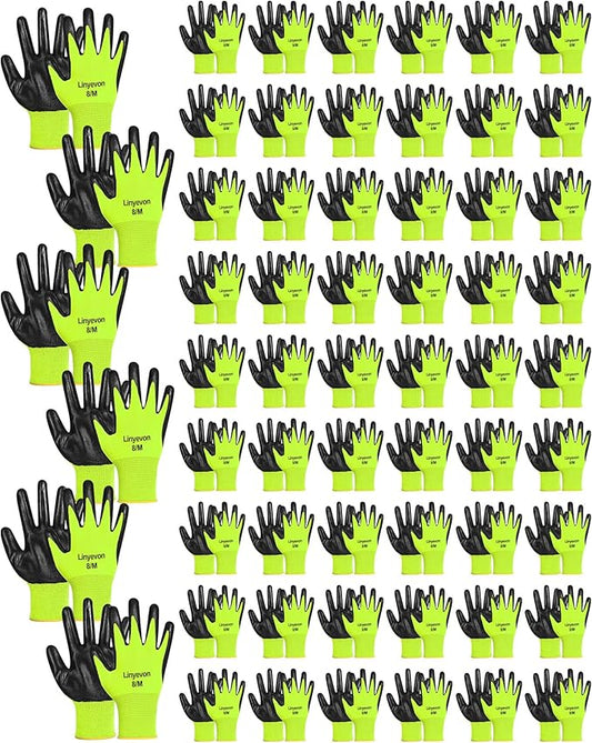 Maxcheck 54 Pairs PU Coated Gloves Bulk, Reusable Rubber Safety Gloves for Men Women Work Warehouse, Mechanic, Woodworking
