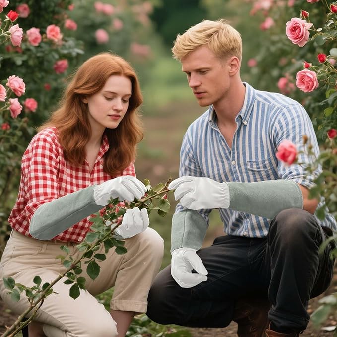 Leather Gardening Gloves – Goatskin Palm & Cowhide Cuff, Thorn-Resistant Long Garden Work Gloves for Men & Women(M)